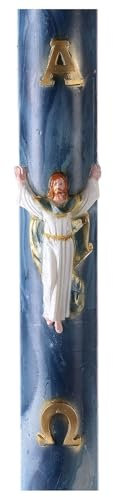 Osterkerze, Auferstandener Jesus, blau marmoriert, 120x8 cm
