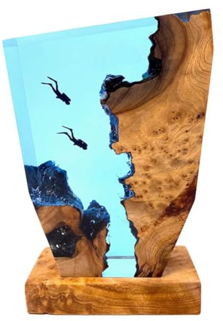 Kexpery Luz de mesa de resina de organismo mundial de los fondos marinos, carga USB, organismo de exploración de fondos marinos, luz de mesa de resina, luz nocturna para buceador de aguas pr