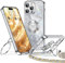 XYZ for iPhone 15 Pro Max Case with Stand, Soft Cute Luxury Love Heart for Women Girls, Double Ring Bling Glitter Clear with Lanyard Protective Phone Cover Case for iPhone 15 Pro Max - Silver