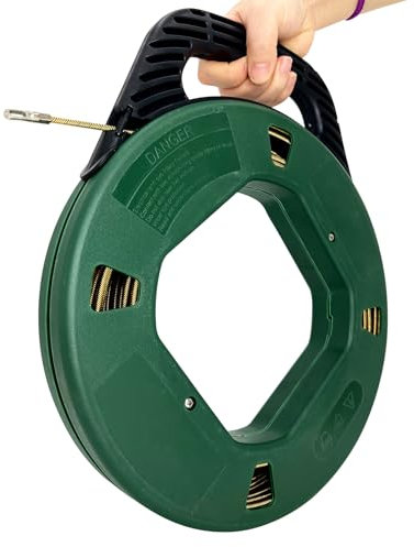 IRSCorp 4mm 100ft Fish Tape Reel Spring Cable Puller Cable Rods Kit with Box Electrical Cable Puller Through Wall Wire Guide Device Threader