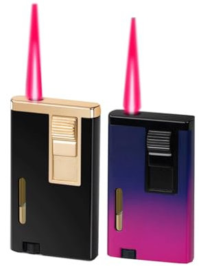 VIPAVA 2er-Pack Winddichte Jet-Torch-Feuerzeuge, nachfüllbar mit Butan, einstellbare Flamme, sichtbares, klares Gasfenster, praktisches Mehrzweckfeuerzeug aus Metall for Kerzen, Camping(2pc2)