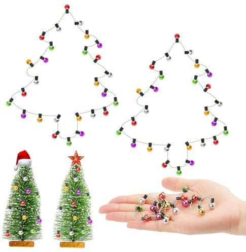 VZXQX 2 Stück Wichtel Lichterkette Miniatur, 45cm Miniatur Wichtel Zubehör Lichterkette Puppenhaus Zubehör Weihnachten, Miniatur Lampen Bunt für Weihnachtsdeko, Puppenhaus Möbel, Garten Miniatur Deko