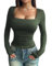 YNIQUE Women's Long Sleeve Shirt Classic Basic T-Shirt Y2K Slim Fit Sexy Crop Top Casual Sweatshirt Round Neck Tee Shirt Pullover Green