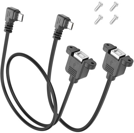 YACSEJAO Micro USB vers USB B 2,0 Femelle Câble de type montage sur panneau 2 pièces 30cm+50cm Micro mâle vers USB Type B femelle Câble d'extension pour scanner avec vis (Angle droit)