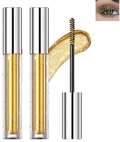 Glitter Mascara For Eyelashes,Eyeshadow,Sparkling Colored Mascara Waterproof, Smudge-Proof No Clumping Colorful Eyes, Makeup for Women Wedding Stage Music Festival (Golden)