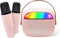 Karaoke Machine for Kids Adults, Portable Bluetooth Mini Karaoke Microphone Singing Speaker with 2 Wireless Mic and Light,Toys for All Smartphones,Birthday, Family,Home Party (Pink)