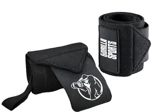 GORILLA SPORTS® Handgelenkbandagen 2er Set, 45 x 8 cm, Klettverschluss | Elastisch, aus Baumwolle und Nylon, mit verstärkten Nähten; Farbwahl, Handgelenkstütze Sport, Gym Wrist Wraps, Krafttraining