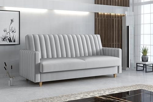 Imebel Sofa mit Schlaffunktion, Bettcouch, Schlafsofa mit Bettkasten Grace 210x97x90 cm (hellgrau)