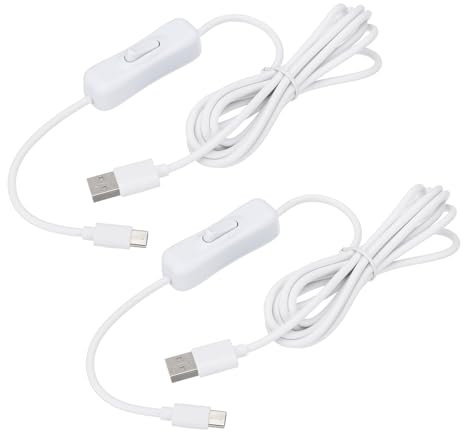 PATIKIL Cavo Di Estensione USB Con Interruttore On Off 6.56ft 2pcs Tipo C A USB Maschio Cavo Di Alimentazione E Dati 4 Nuclei Per LED Strip Lampada Da Scrivania Ventilatore Bianco
