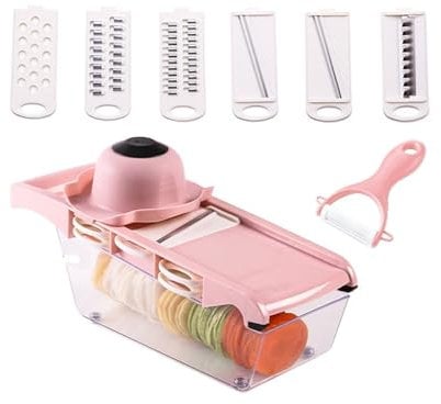 Rallador de frutas multifunción con 6 cuchillas, utensilio de cocina, juego de utensilios de cocina (rosa)