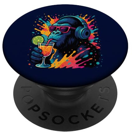 Gorilla Cool – Affe Tier Tropical Cocktail Kopfhörer Audio PopSockets Klebender PopGrip