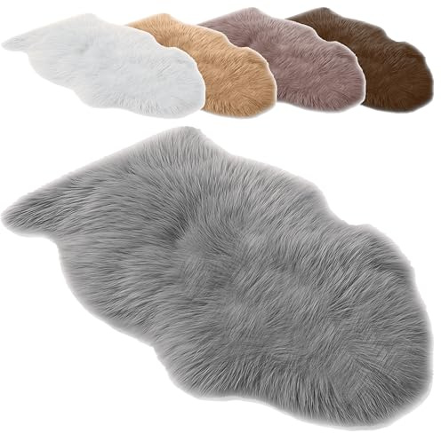 Andreas Dell Schaffell Teppich Echtes Lammfell 100% Naturfell Weicher Sheepskin Teppich, Flauschiger Schafspelz als Bettvorleger, Sitzfell Deko Fell für Sofa & Wohnzimmer (Grau, M: 90 bis 100cm)