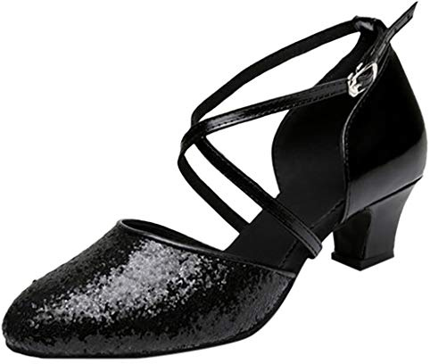 Pumps Damen Glitzer Silber Tanzschuhe mit Blockabsatz Pailletten Ausgehschuhe Klassische Elegante Brautschuhe Modische Breite Füße Chic Absatzschuhe High Heels Silvester Abendschuhe Glitzerschuhe