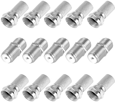 5 Paare Vergoldet F-Stecker Set-8x7mm F-Stecker & 5xSAT Adapter Verbinder F-Buchse auf Koax Stecker Verbinder Koaxialkabel verlängern, Breite Mutter mit Gummidichtung für Sat Kabel BK Anlagen (Silber)