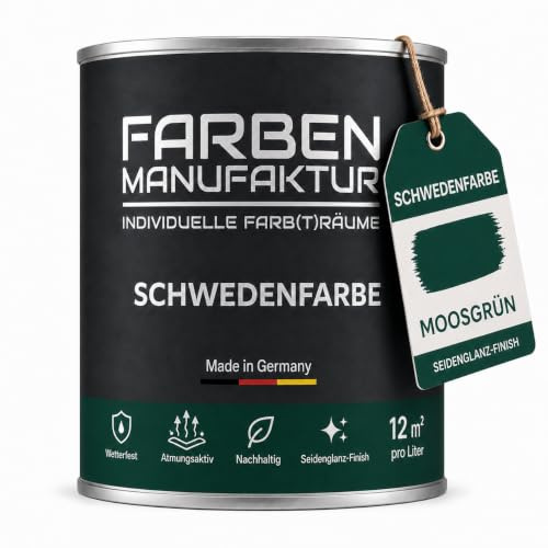 Schwedenfarbe Holzfarbe Außen Wetterfest – Holzschutzfarbe für Fassade, Gartenhaus, Zaun & Scheune – Diffusionsoffen & Nachhaltig Wetterschutzfarbe, Größe: 1L, Farbe: Schweden moosgrün
