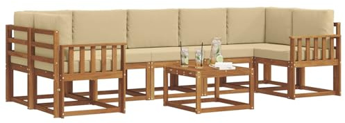 vidaXL Outdoor-Sofagarnitur mit Kissen 8 pcs Natur und Beige, Sofa-Set aus Akazienholz für draußen, modernes modulares Design, Loungemöbel für die Terrasse, Flexibles Garten-Sofa, Garten-Lounger