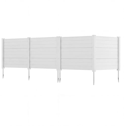 COSTWAY Gartenzaun 4-teilig, Zaun mit 6 Pfählen, 122 x 95 cm, Sichtschutzzaun aus PP & verzinktes Metall, Steckzaun Lamellenzaun, freistehender Sichtschutz für Garten Terrasse (Weiß)