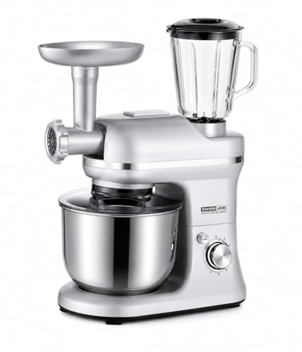 Swiss Line Batidora de Pie SW-SM 2155, 3 en 1 con Picadora de Carne, Licuadora y Amasadora, Motor 2200W, Bowl de Acero Inoxidable 9 Litros, 6 Velocidades