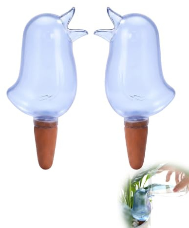 BTACGWP Globi per Irrigazione Automatica 2 Pezzi, Design Uccello Blu, Sistema Dosatore Acqua Auto-Rilascio in Vetro, Autoannaffiamento Naturale per Vacanze e Giardinaggio Indoor