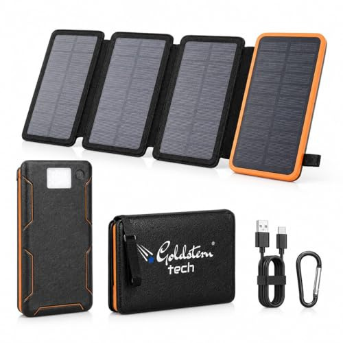 Solar Powerbank 36.800mAh, 4 Solarpanels, 15W Schnellladen, USB-C & QC 3.0, LED-Taschenlampe, Outdoor Ladegerät für Smartphone, Tablet, Camping & Reisen.