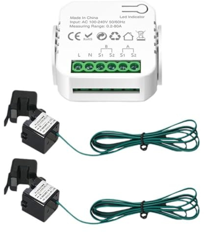 Littimoon Tuya WLAN-Fähiger Smart Meter, Digitaler Energiemesser, 80A Stromwandler, Solar-PV-Energieproduktions- und Verbrauchsmonitor 2CT