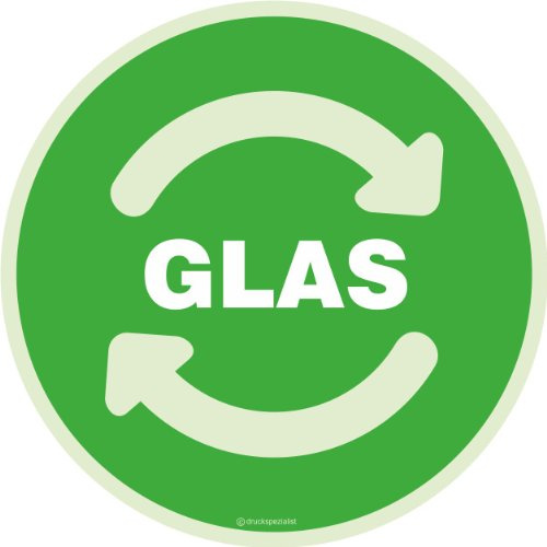 KDS Aufkleber GLAS Mülltonne Abfall Recycling Wertstoffkennzeichnung 20 cm rund