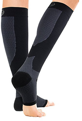 Orthosleeve FS6+ Foot and Calf Bracing Sleeve, circulation booster, Plantar Fasciitis, Heel pain and Shin Splint Relief. 1 Pair - XL Black
