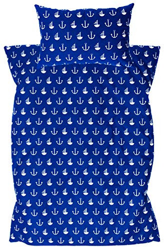 Amilian® Baby Bettwäsche Design: Anker GROß blau Größe 100x135 cm (40x60 cm) Bettset Kinderbettwäsche