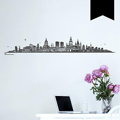 WANDKINGS Wandtattoo Skyline Mainz (mit Sehenswürdigkeiten und Wahrzeichen der Stadt) 120 x 20 cm schwarz - erhältlich in 33 Farben
