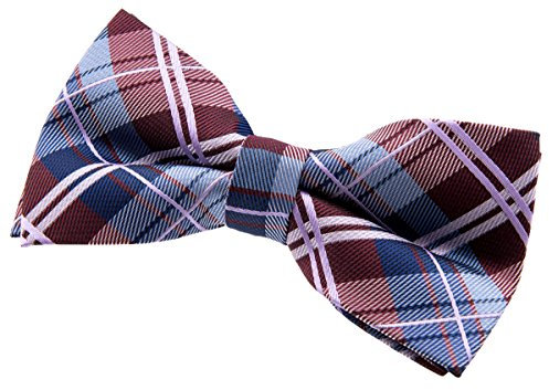 Retreez Herren Gewebte vorgebundene Fliege Elegante Tartan Plaid Karo 13 cm - burgunder, weinrot und blau