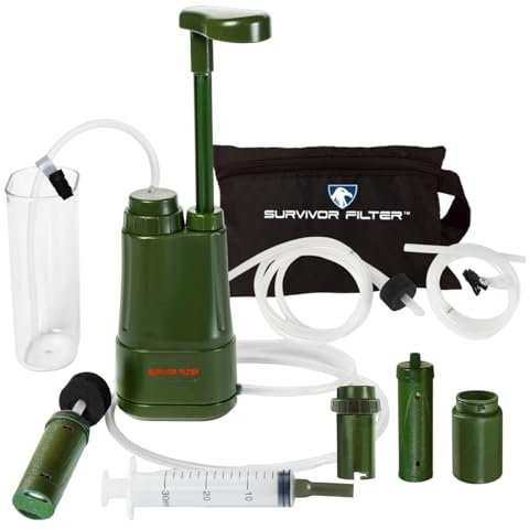 Survivor Filter Pro Hydration Extender Series – Pompe à main plus un ensemble supplémentaire de filtres de rechange – Filtre à eau portable pour camping, randonnée et préparation aux situations