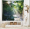 ABAKUHAUS Regenwald Wandteppich und Tagesdecke, Jungle Sonnenlicht Bäume aus Weiches Mikrofaser Stoff Waschbar ohne Verblassen Digitaldruck, 230 x 140 cm, Grün Weiß
