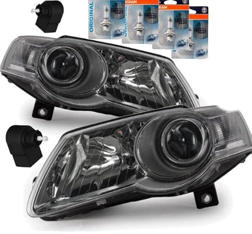 DM Autoteile Set Passat 3C Scheinwerfer Chrom 05-10 H7/H7 Halogen +4x Osram Leuchtmittel