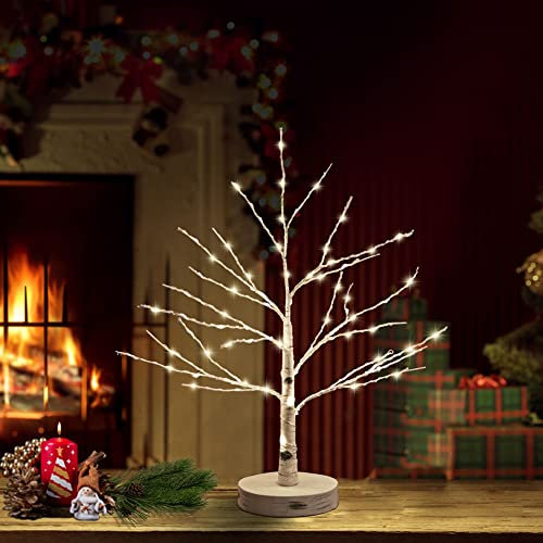 Hypestar Dekoratives Lichterbaum, 45cm LED Baum, 80 LED Warmweißer Lichter Leuchtbaum, Batteriebetrieb und USB für Innen, Tischdekoration für Weihnachten Wohnzimmer Party(80led Gestreift)