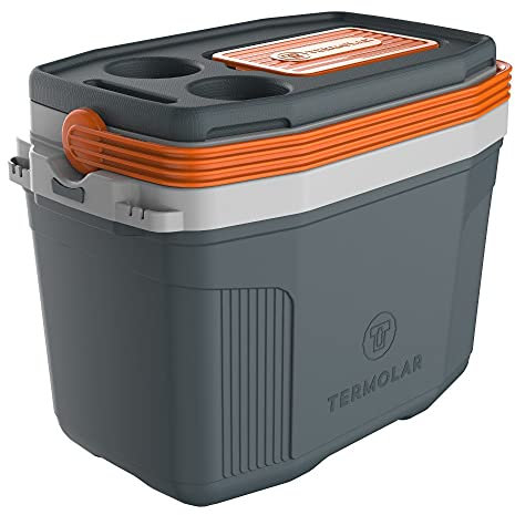 Fun Fan Line | Nevera Portátil Rígida | De Plástico Ultrarresistente | De Fácil Manejo Y Transporte | con Tapa Superior para Llaves Y Vasos | Ideal para Playa, Picnic Y Camping | 20 litros Gris
