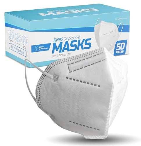 50 Pack White KN95 Face Masks for Adults and Kids - Kn95 Facemask Disposable - 5 Layer Breathable Face Mask for Dust Protection - Comfortable Elastic Ear Loop - Men & Women Every Day Non Medical Use