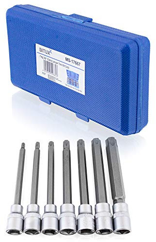 BITUXX 7 tlg Innen Torx Nuss Satz Stecknuss Werkzeug Bitsatz Nüsse 3/8 Extra Lang T25 T30 T40 T45 T50 T55 T60