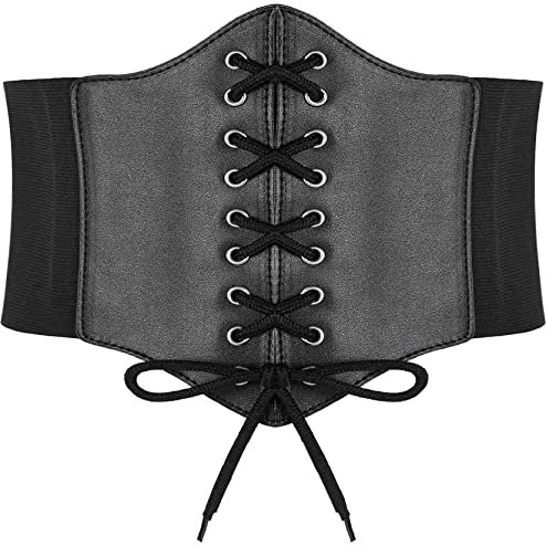 Hoerev Damen Mädchen Elastisch Breites Band Elastisch Gebunden Waspie Korsett Taille Gürtel Bustiers Korsetts,Schwarz mit Stahlknopf,S