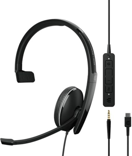 EPOS Sennheiser Adapt 135T USB-C II (1000904) - Auricolare monaurale cablato - Connettività Jack da 3,5 mm/USB-C, certificato per MS Teams, ottimizzato per UC, controllo chiamate confortevole, nero