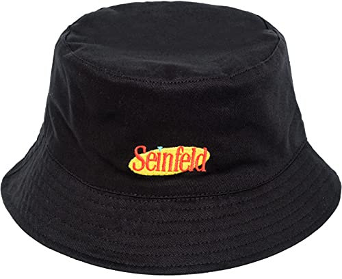 Concept One Seinfeld Logo Reversible Cotton Wide Brim Bucket Hat mit gemustertem Innenfutter, Schwarz, Einheitsgröße