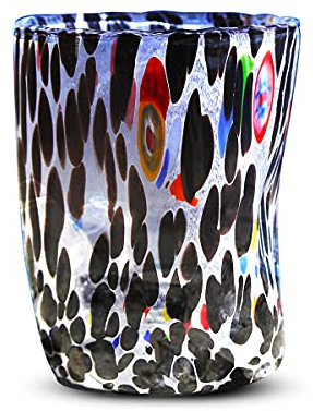 Gocce di Murano bicchiere Goto in vetro di Murano soffiato 300ml lavorazione a mano colorati confezione da 1 calice per acqua eleganti e preziosi Made in Italy (Bianco e Nero, 1)