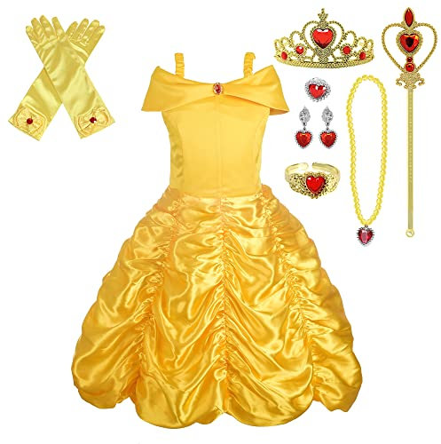 Lito Angels Vestito Principessa Belle Costume la Bella e la Bestia con Accessori per Bambina Taglia 5-6 Anni, Giallo, Stile 1