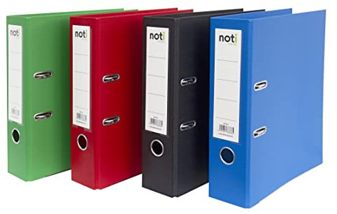 4er Pack Premium Color-Ordner Intensiv-Farben – mit PP Leinen/Struktur-laminierung in grün, rot, blau, schwarz – 80mm breit für DIN A4 mit patentierter extra starker 85mm Mechanik