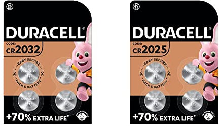 DURACELL 2025 Lithium Coin Batteries 3V - Up to 70% Extra Life - Baby Secure Technology - For Use in Key Fobs & 2032 Lithium Coin Batteries 3V - Up to 70% Extra Life - Baby Secure Technology