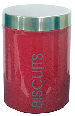 Nobel Biscuits Storage Canisters with Rubber Seal Stainless Steel Lids - Round Shape - Red