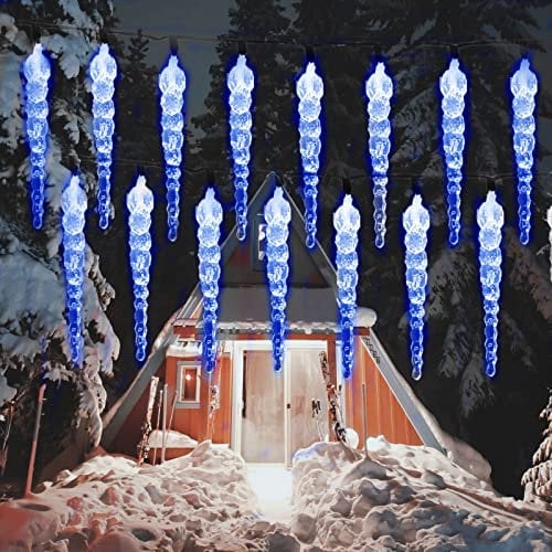 EONANT Solar Eiszapfen Lampe String, 30LED Weihnachtsbeleuchtung, 8-Mode wasserdichte Weihnachten Eis Regen Lampe Kette, Innen- und Außengarten Balkon, Hochzeit und Urlaub Dekoration (Blau)