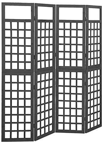Gecheer Tannenholz Massiv Paravent Spalier 4-TLG.Rankhilfe Raumtrenner Raumteiler Trennwand Umkleide Sichtschutz Spanische Wand Schwarz 161 x 180 cm (B x H)
