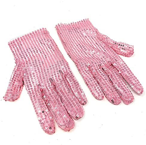 Cadoline Guanti per travestimenti da donna in poliestere con paillettes rosa, 22 cm