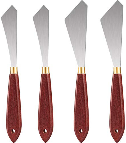 Set Coltelli da Pittura Raschietto per Miscelazione Pittura Coltello per Tavolozza in Acciaio Inox Spatola della Pittura con Manico Legno Coltelli per Pittura Acrilica Tela Olio (4 Pezzi)