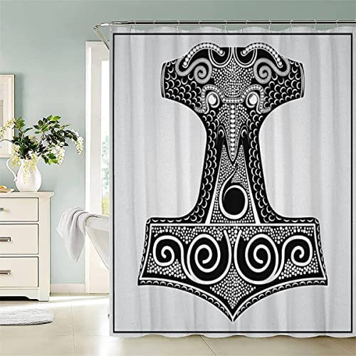 KIYAYO Duschvorhang 240x200 Lang Duschvorhang Wikinger Thors Hammer Rune Shower Curtains Waschbar Anti-bakteriell Badezimmervorhang Polyester Badewanne Vorhang Mit 12 Duschvorhangringen